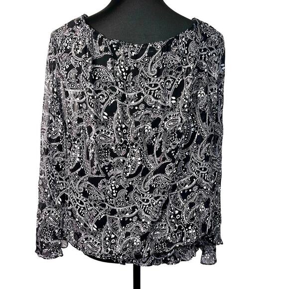 Nicole Miller Woman Size M, Sheer Black Gold Metallic Smocked FairyGoth Blouse - Picture 2 of 12